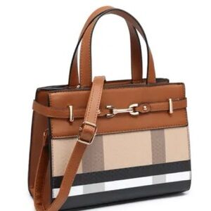 Deluxity Los Angeles / New / Plaid Check Satchel / Hand bag / faux leathers.